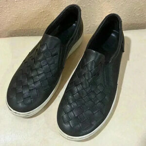 Ecco woven black leather slip ons size 5